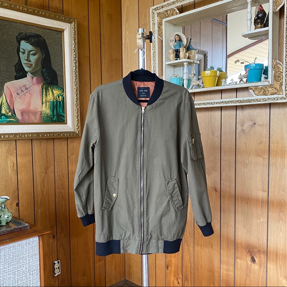 Love Tree Army Green Oversized Bomber Jacket